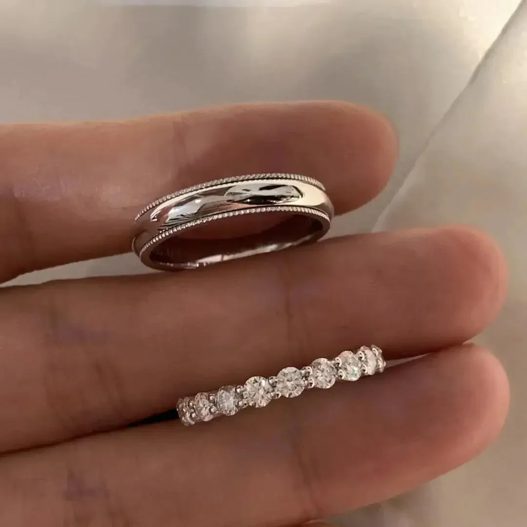 S925 Sterling Silver Simple Versatile Romantic Couple Marriage Proposal Ring Stacked Wearing Full Circle Diamond Men Diamond 250103