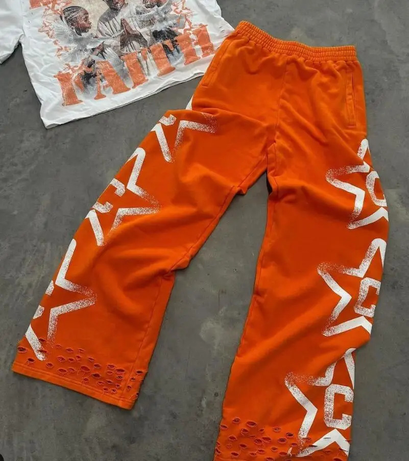 Casual Harajuku Simple Y2K Street Sports Pants Personalized Pattern Slow Running Solid Color High Waist Couple Retro Loose Pants 250103