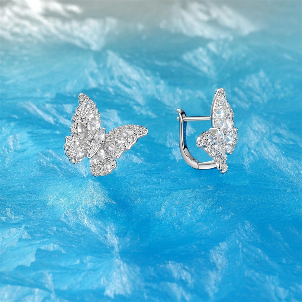Geometric Three Dimensional Butterfly Earrings Shine with Exquisite Jewelry Product 925 Silver Ear Clip 250103