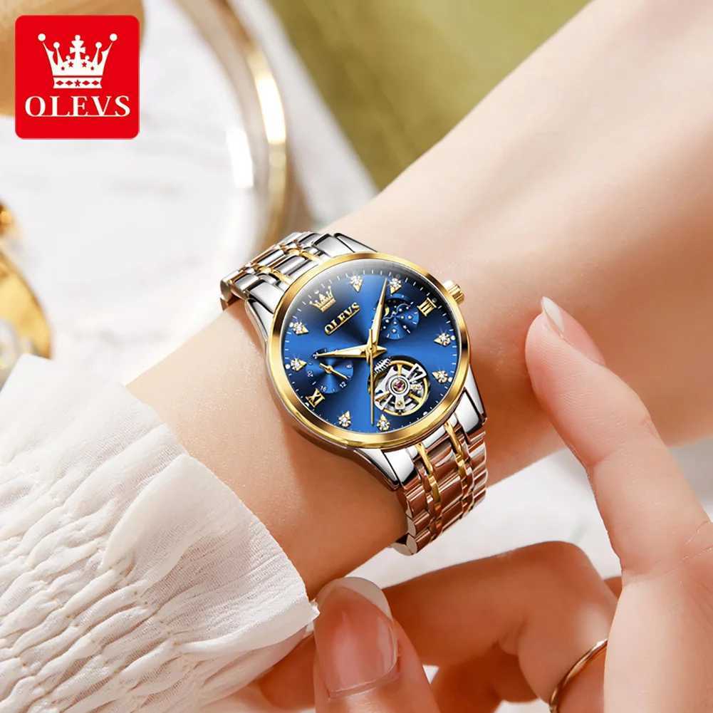 OLEVS Womens Luxury Touillon Style Original Automatic Mechanical Womens Waterproof Luminous Women W250104