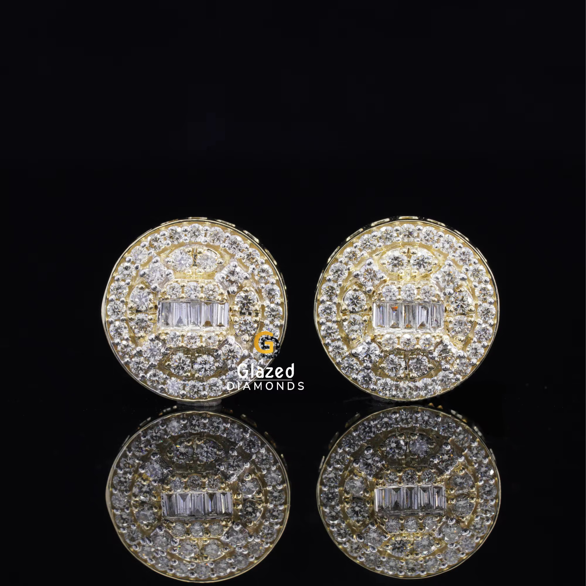 Custom Earrings Studded With Round Brilliant And Baguette Cut Moissanite Dias In Sterg Sier