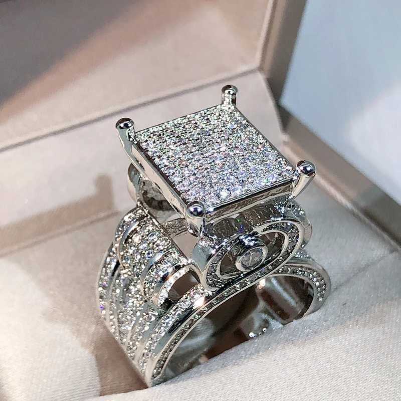 925 sterling silver high quality white zircon diamond ring geometric three-dimensional diversified ring suitable for coupleXJ250514