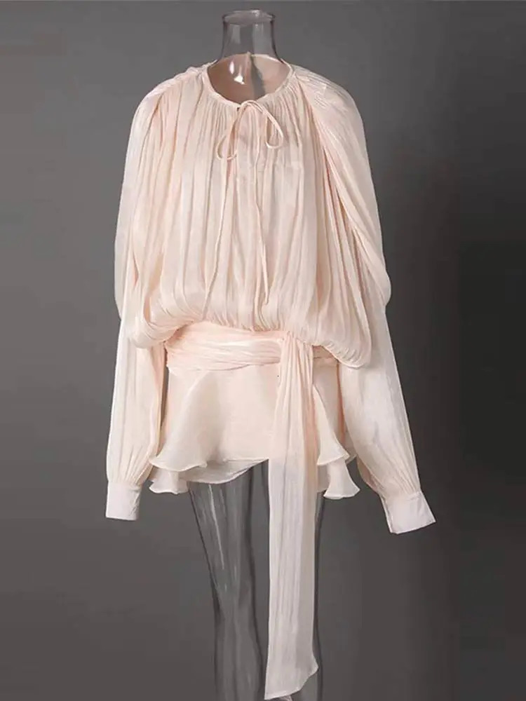 Elegant Ruffle Mini Dress for Women 2025 Early Spring Fashion O-neck Lantern Sleeve Hollow Lace Womens Dress with s 250103