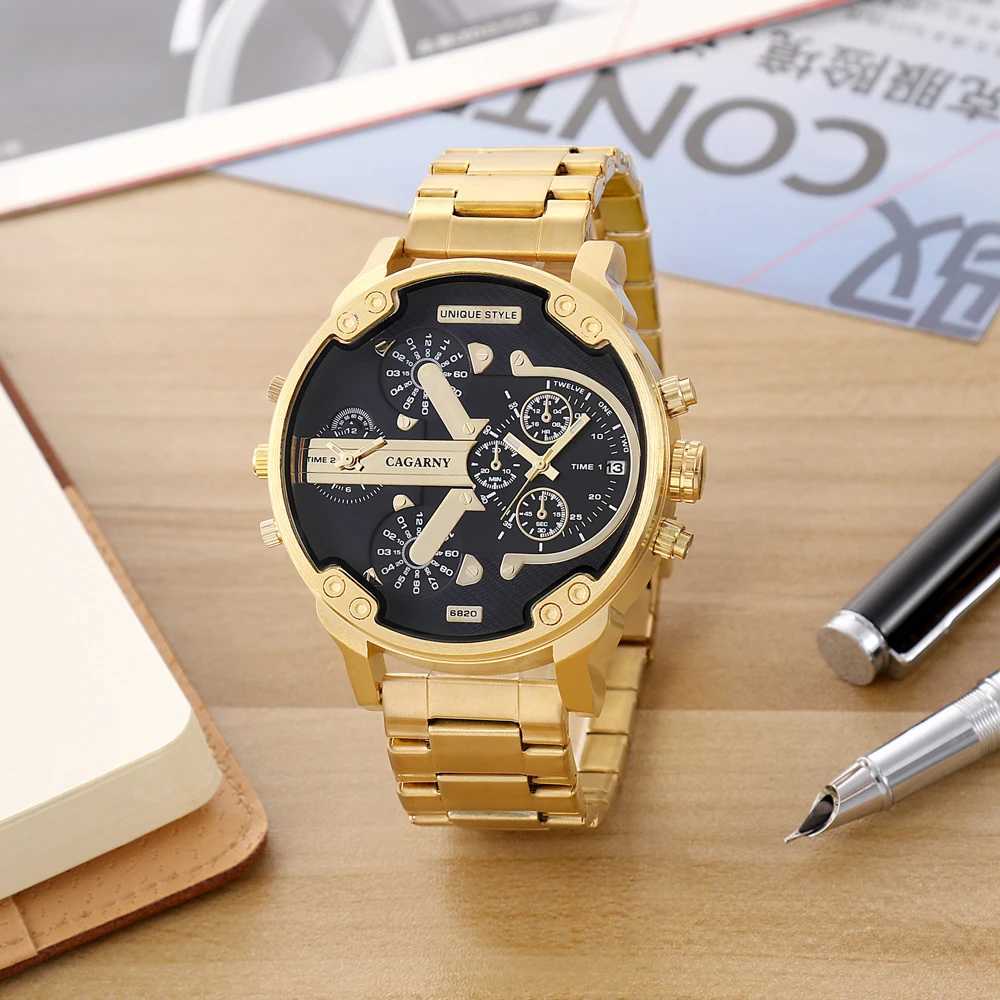 Kagani original large dial 6820 stainless steel mens dual time zone date waterproof fashion casual mens quartz W250104