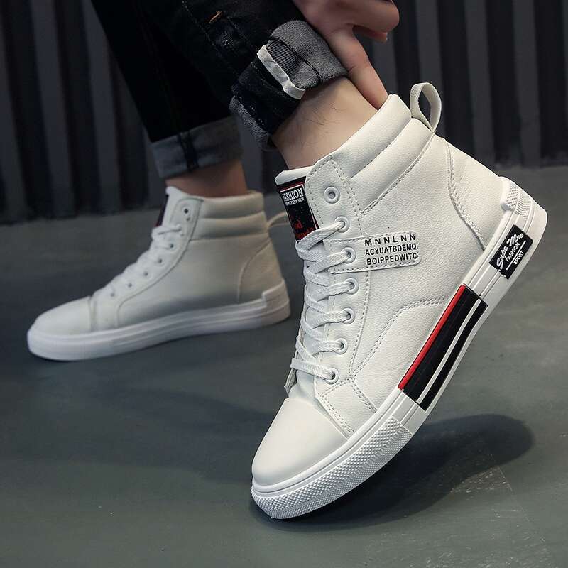 Men's Skateboarding High Top Sneakers Bre athable White Sports Students Street Walking Shoes Chauss ure Homme