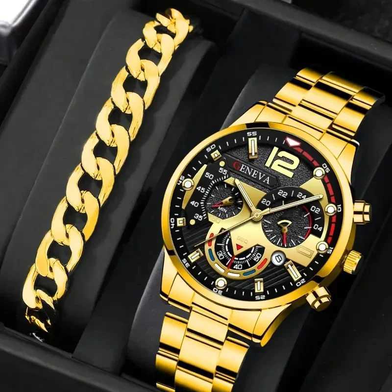 Mens newly popular steel strip fashionable busin three eye quartz set suitable for fashionable matching W250104