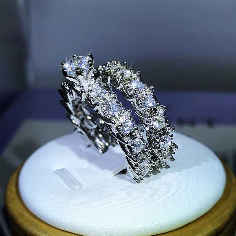 Fashionable High-End Full Diamond Full Zircon Pair Ring Design 925 Sterling Silver Party Wedding Engagement Jewelry GiftXJ250104