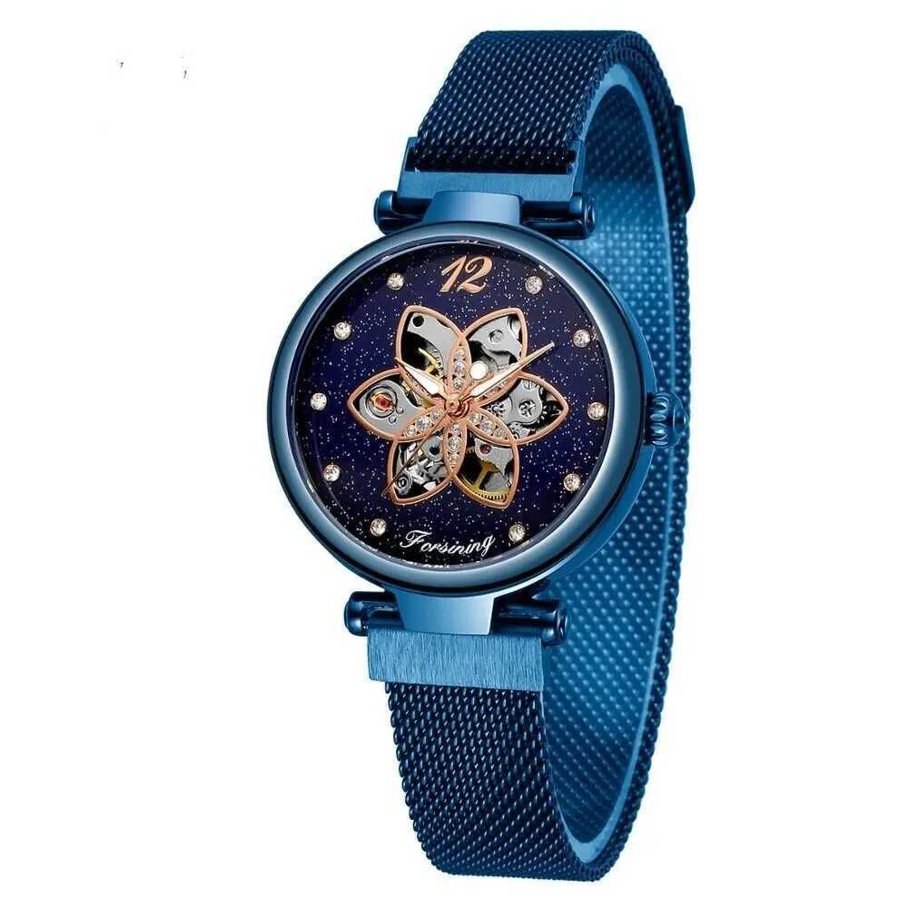 Automatic Womens Diamond Womens Mechanical Wind Blue Steel Strap Wristband W250104