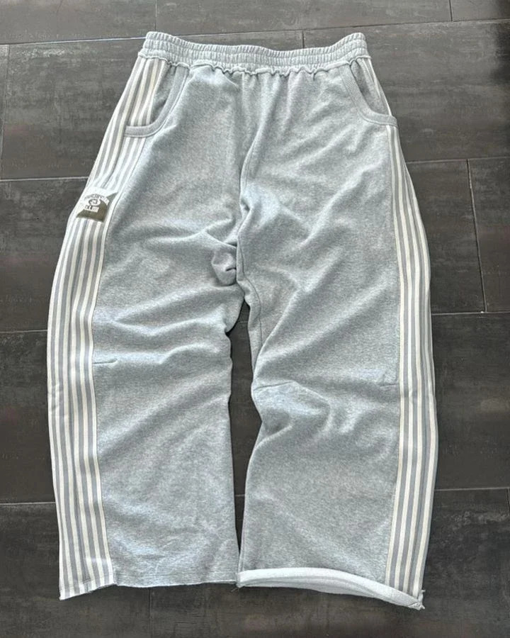 Street wear sports pants Y2K Pants Gothic hip-hop retro striped pocket casual pants mens elastic waist jogging Trouser 250103