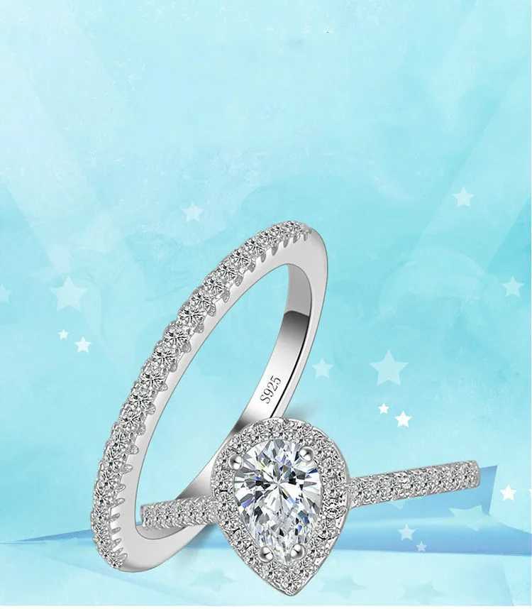 925 Sterling Silver New Women ring set Jewelry Teardrop Zircon CZ Diamond Engagement Wedding Ring set for womenXJ250514