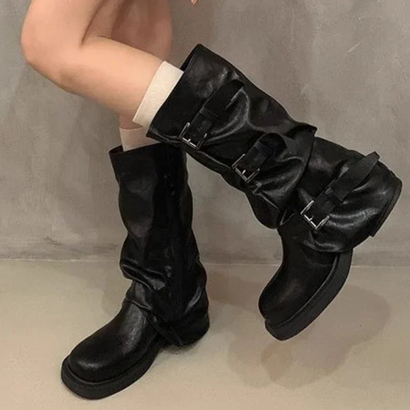Platform Women High Boots Winter er Knee High Walking Shoes Women 2024 Trend Chelsea Boots Dress Mujer Zapatos Botas 250103