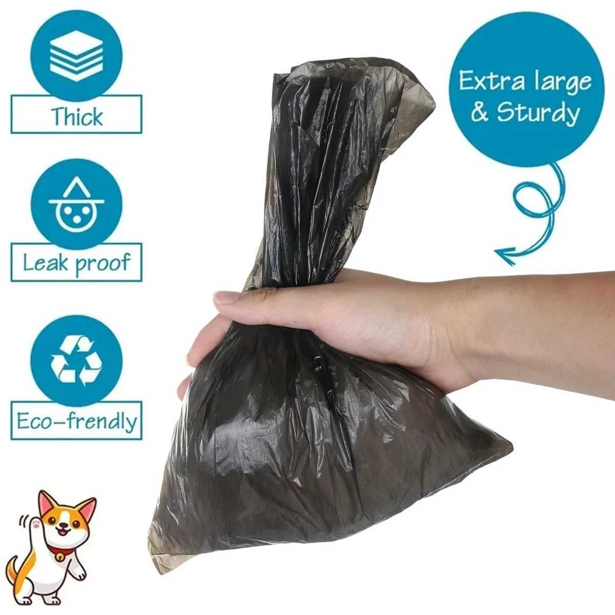 Pets Poo Bags Rolls Strong Thick Leakproof Disposable Waste Bin Bags Perfect For Dogs Cats Puppies Walking Road Black ColorXJ250104