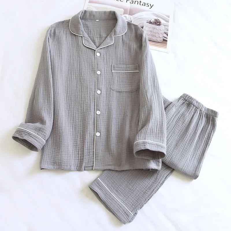 Cotton Trouser Home Suit Mens Long Sleeve Solid Color Pajamas Set Pants Large Size Pyjamas Men Clothes for Autumn 250103