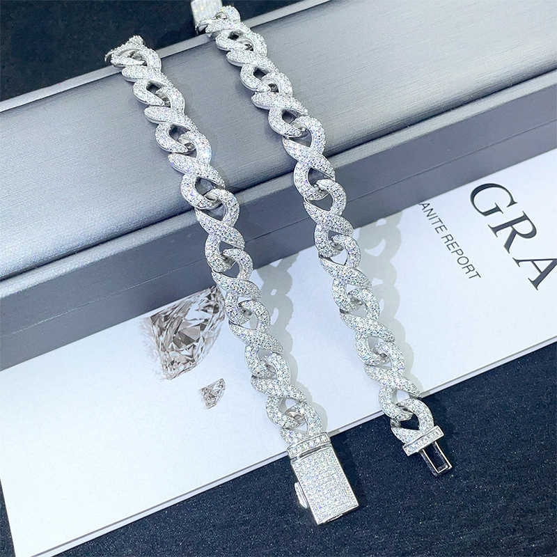 New Arrive 10mm 8 Chain Bracelet Iced Out Chain Hip Hop Jewelry Moissanite S925 Silver Cuban Chain Bracelets With GRA