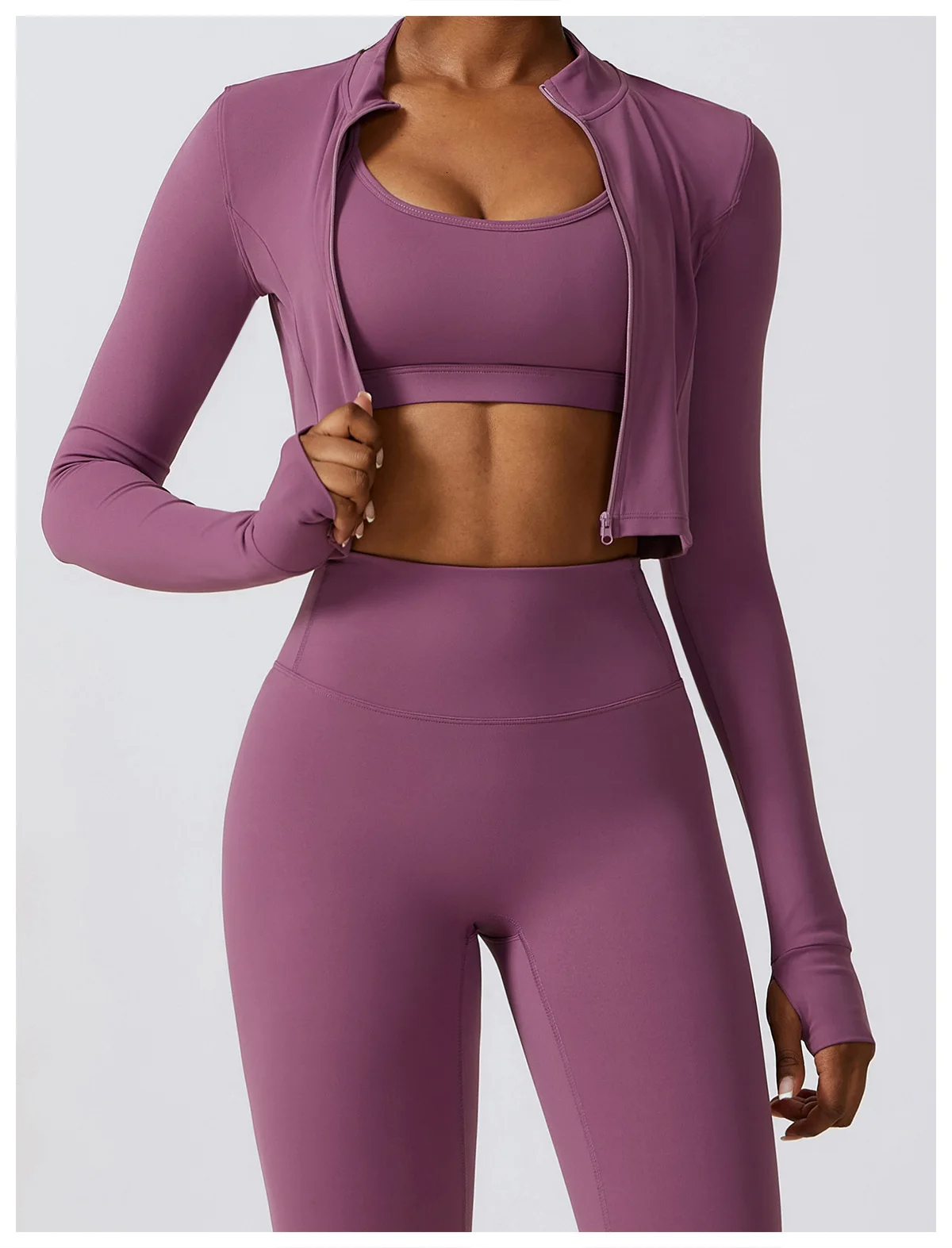 Workout Clothes Athletic Wear Sports Gym Legging Seamless Fiess Bra Crop Top Long Sleeve Yoga Suit