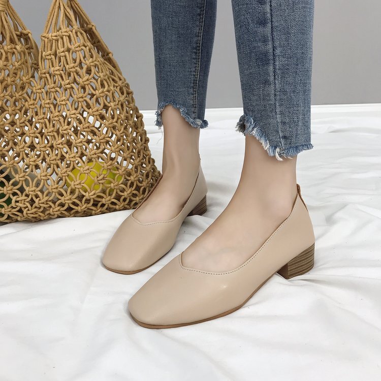 Ddmywed Shallow Mouth New Grandma Soft Leather Single Head Thick Heels Korean Edition Medium Heel Women's Shoes Chinese Brand Shoes F0104-14 ddmy