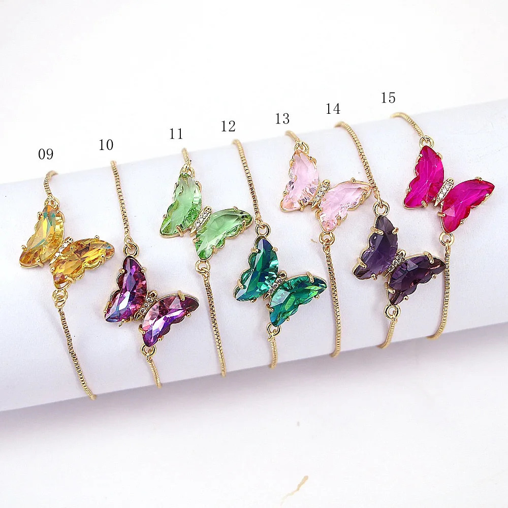 10 pieces colorful zircon butterfly pendant chain bracelet suitable for womens trend aesthetic jewelry adjustable wedding gift 250102