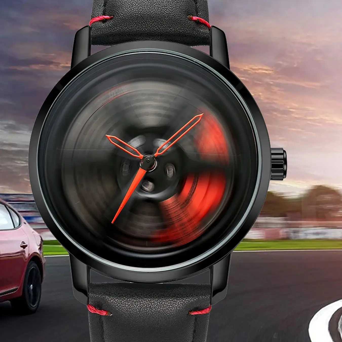 Mens Wheel Hub Mini Fashion Sports Calendar Leather Casual Quartz W250104