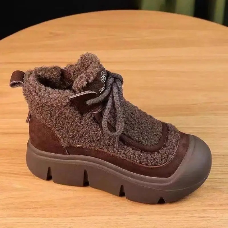 Winter Woman Shoes High Top Sneakers for Winter 2024 Velvet Fur Warm Padded Shoes Female Ankle Snow Boots 250103