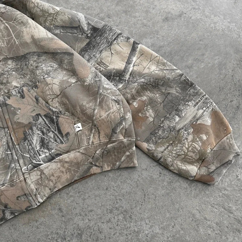 Y2k Camouflage Zipper Hoodie Men Clothing Oversized Zipper Sweatshirt American High Street Hip Hop Streetwear Unisex Camo Hoodie 250103