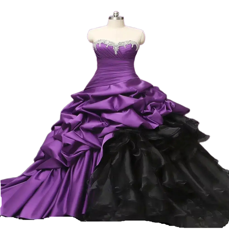 Strapless Black And Purple Gothic Wedding Dresses Ruched Tiered Victorian Vintage Bridal Dress Back Lace-Up Custom Made 2025 Vestido de Novia