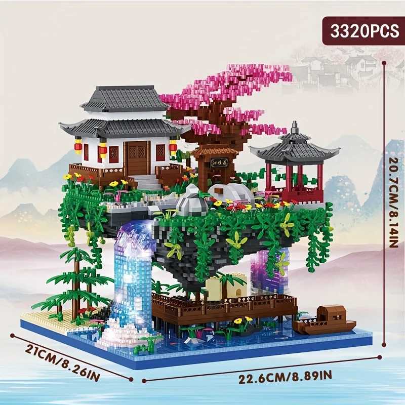 Blocks 3320PCS Blocks Tree House Diamond Building Garden Architecture Waterfall Light DIY Bricks Cherry Blossom Toy For Kids Adult Gift H240104