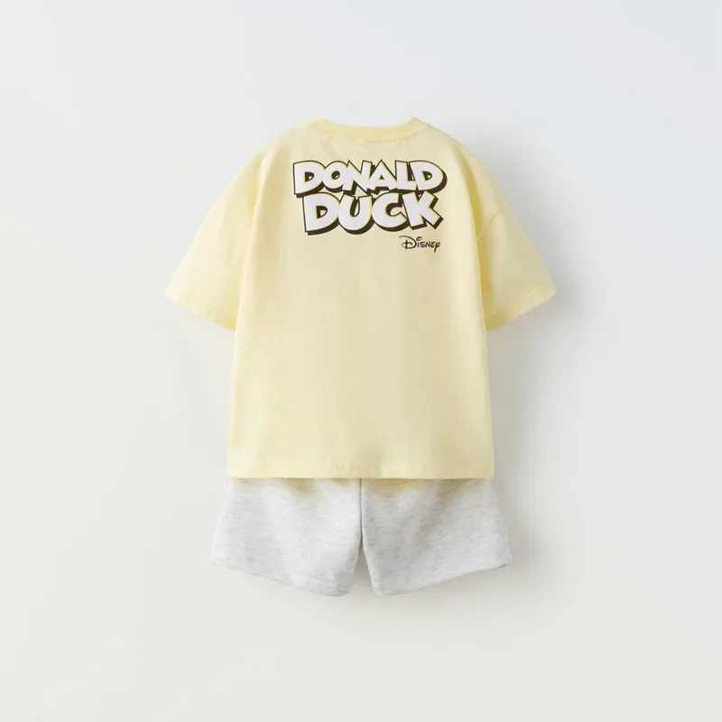 Baby Clothing Set Childrens Cotton Summer Newborn Boys and Girls Baby Clothing Yellow Duck Top+Childrens Sports SetXJ250410