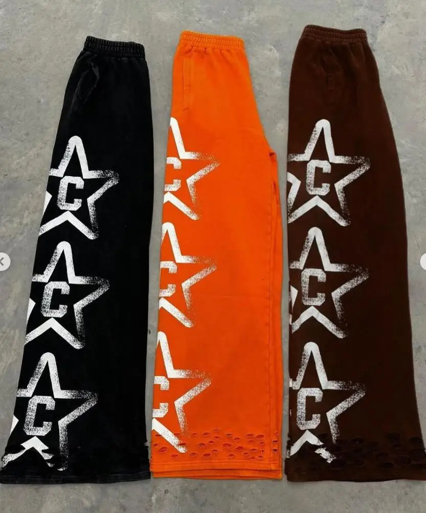 Casual Harajuku Simple Y2K Street Sports Pants Personalized Pattern Slow Running Solid Color High Waist Couple Retro Loose Pants 250103