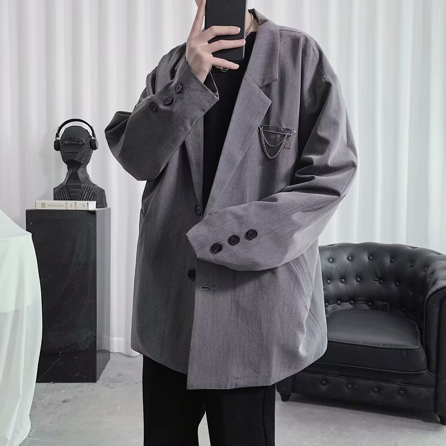 3154 Men's suit jacket Hong Kong style ins handsome dark style men's spring and autumn