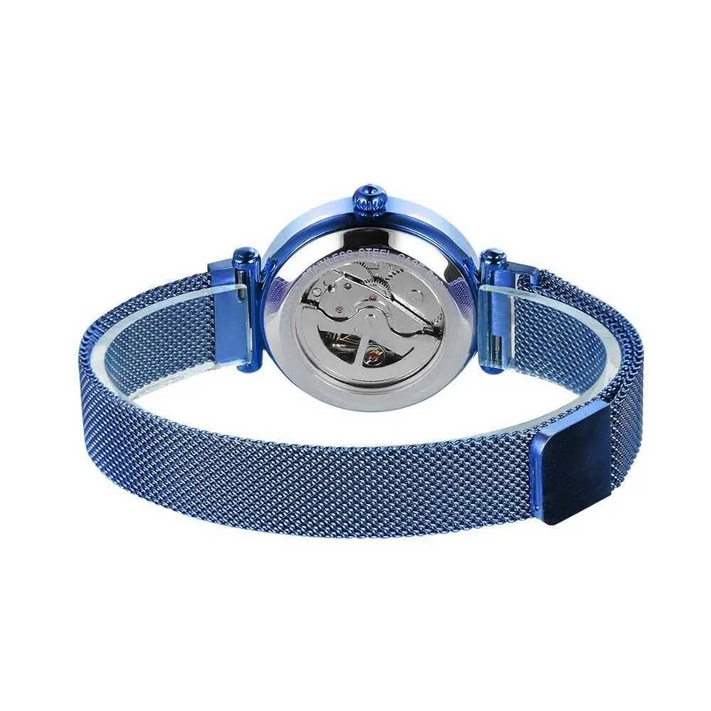 Automatic Womens Diamond Womens Mechanical Wind Blue Steel Strap Wristband W250104