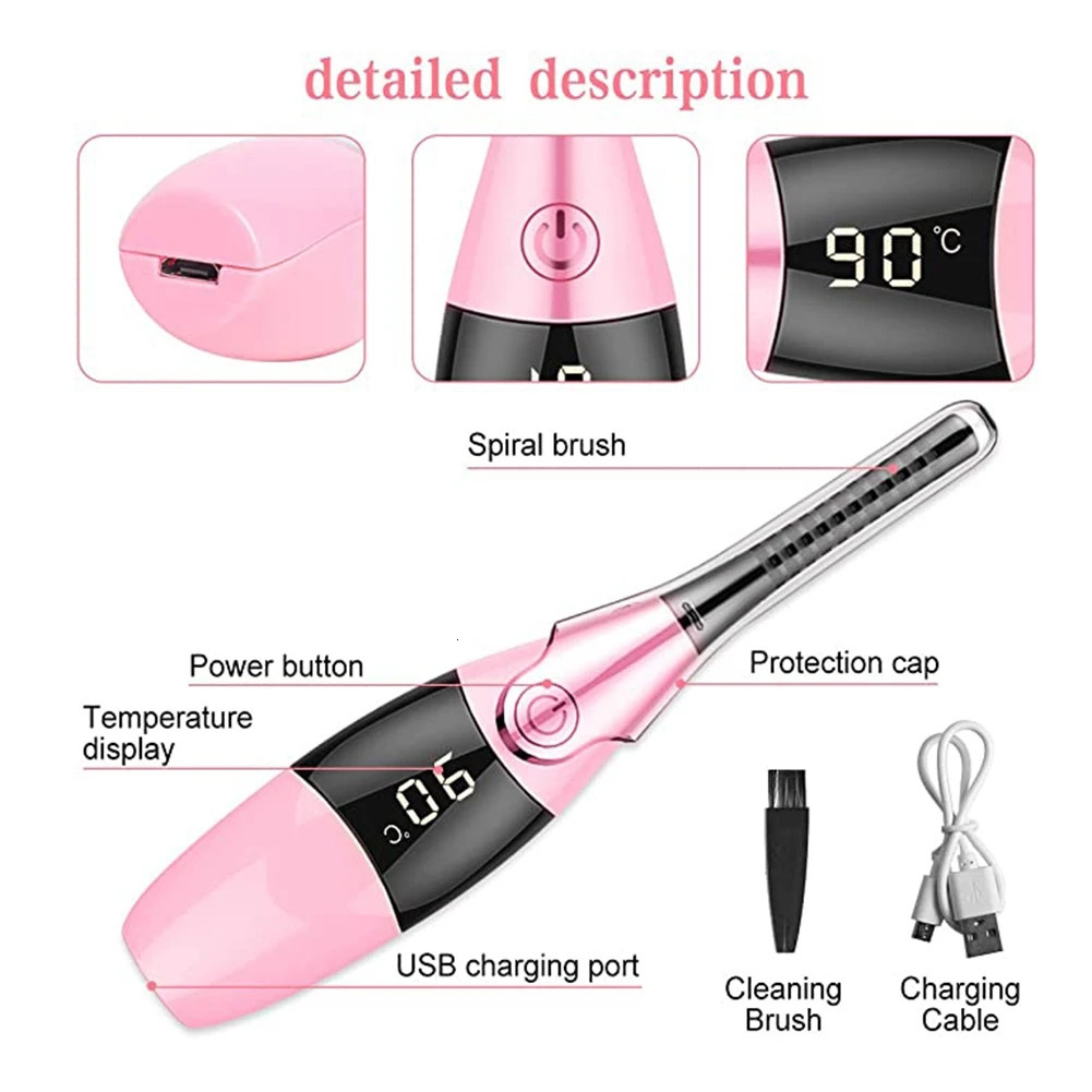 Heated Eyelash Curler Portable USB Rechargeable 4 Temperature Adjustable with LED Digital Display Styling Tool 241226