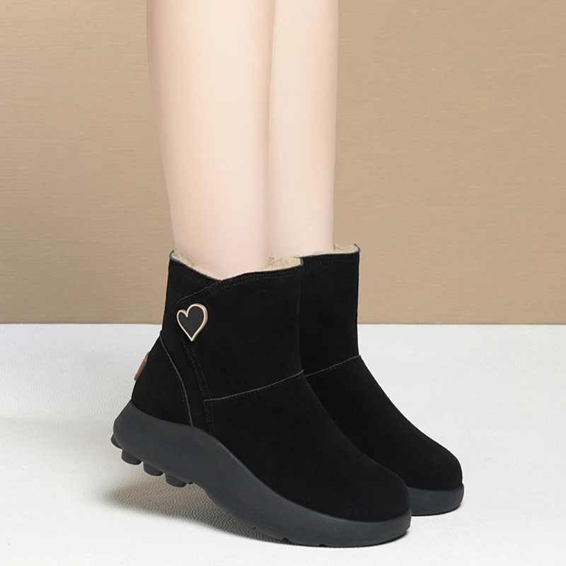 AIYUQI Snow Boots Women Genuine Leather Women's Booties Non-slip Natural Wool Warm Women's Winter Boots