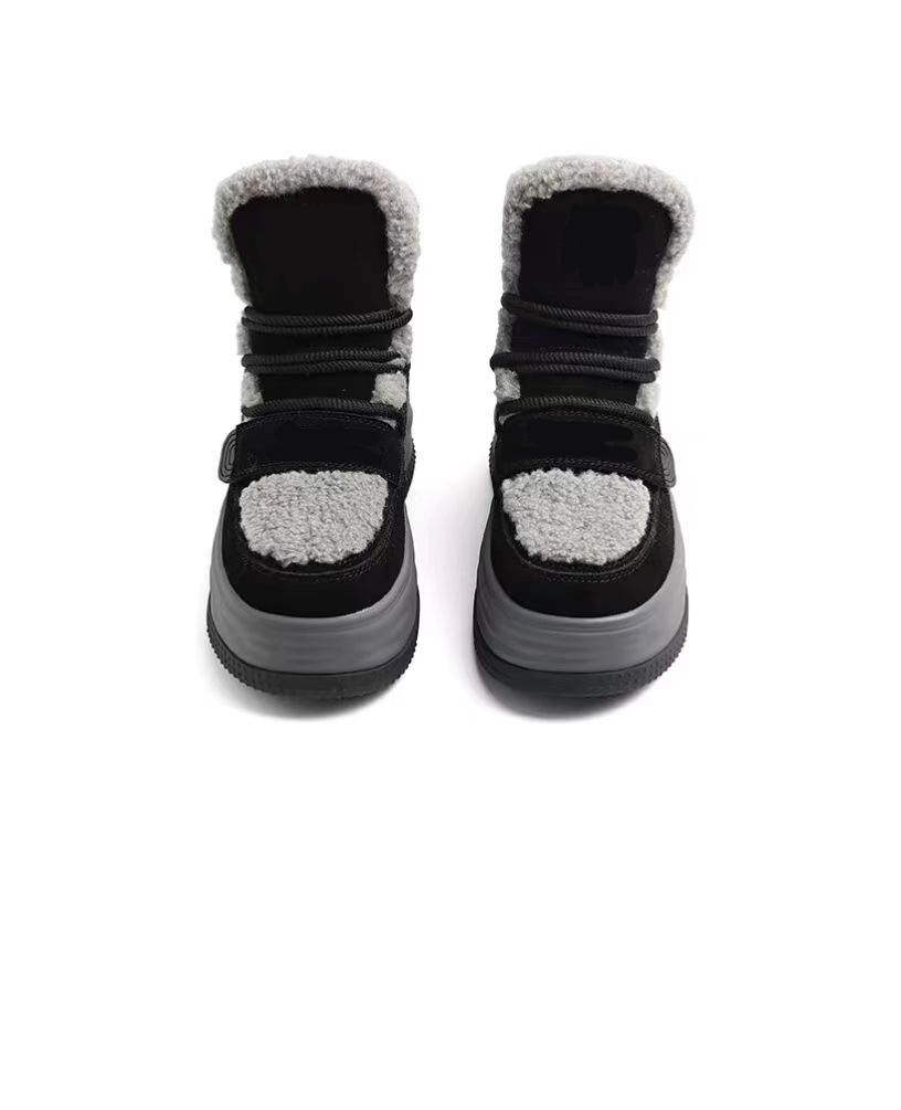 Wool genuine leather and plush snow boots for winter New waterproof anti slip thick soled thickened fur integrated cotton shoes and short boots