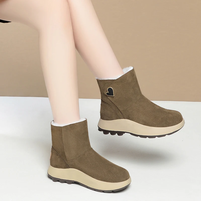 AIYUQI Snow Boots Women Genuine Leather Women's Booties Non-slip Natural Wool Warm Women's Winter Boots