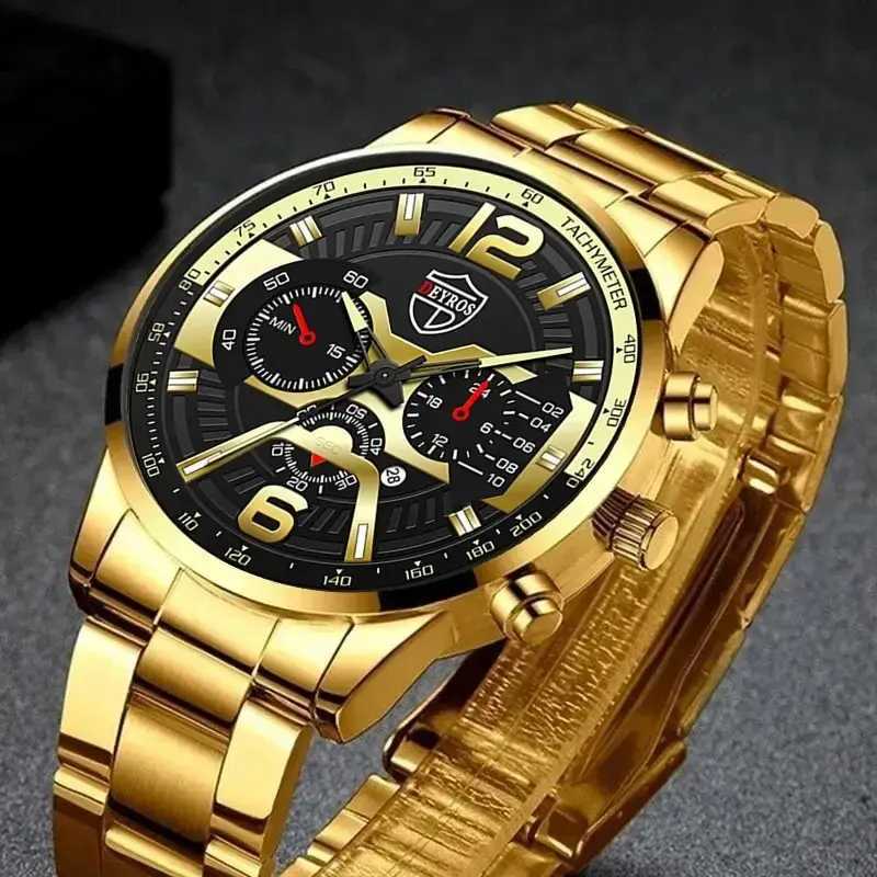 5-piece DEYROS Fashion Mens Calendar Mens Busin Stainless Steel Quartz Wrist Mens Casual Necklace Bracelet W250104