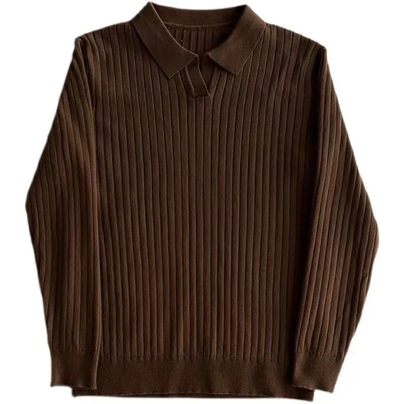 Spring and Autumn Mens Knitted Polo Shirt Solid Stripe Collar Jacquard Casual Long Sleeve T-shirt Mens Top Knitted Top 250103