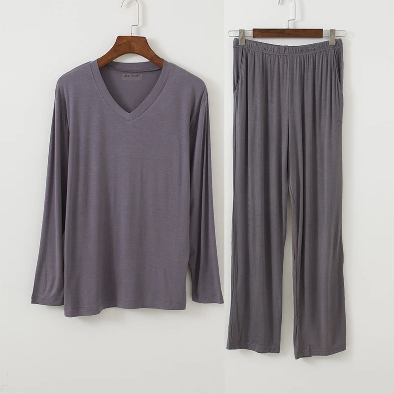 Plus Size 7XL 8XL Modal Cotton Mens Pajamas Set Long Sleeve Pajama Pants Male Casual Oneck Loose Top and 250103