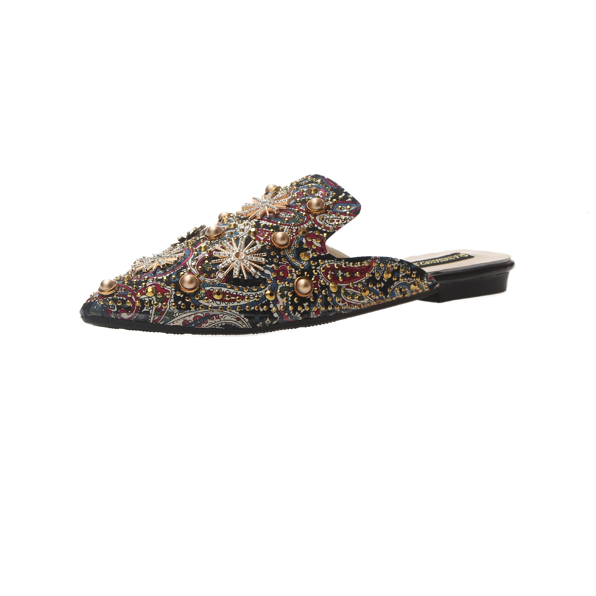 Summer Ddmywed Spring New Sexy Print Hot Drilled Rivet Pearl Pointed Bun Head Graffiti Slippers Chinese Brand Shoes F Ddmysaturn