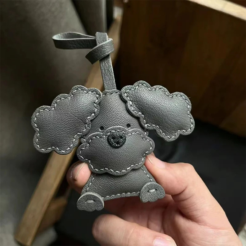 Creative Teddy Dog Keychain Bag Pendant Handmade Genuine Leather Original Car Key Bag Hanging Decoration Female Men Gifts250103