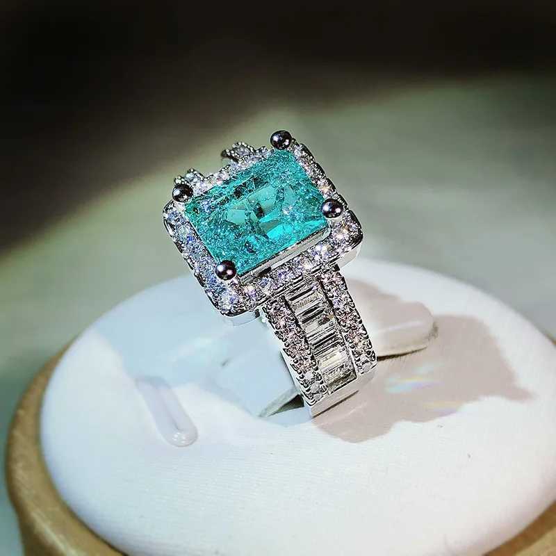925 Silver New Arrival With Cotton Wool Imitation Natural Paraiba Full Diamond Ring For Women Birtay Party Jewelry GiftXJ250104