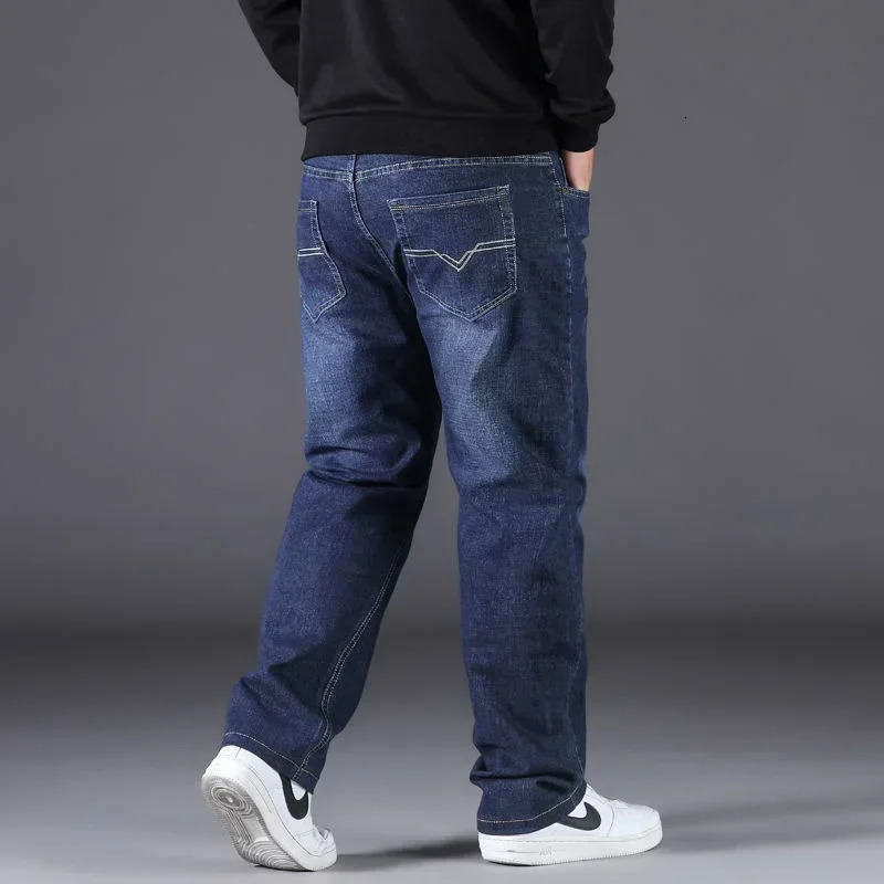 Mens Large Size Black Jeans 10XL Oversize High Waist Loose Trousers Husband Plus Size Loose Denim Trousers Blue Male Denim Pants 241230