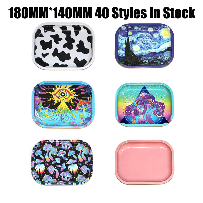 180*140mm 7x5.5inch 45 Styles Backwoods Cartoon Rolling Tray Metal Cigarette Smoking Small Trays Dry Herb Tobacco Plate Case Storage Smoke Mini Machine Tool New