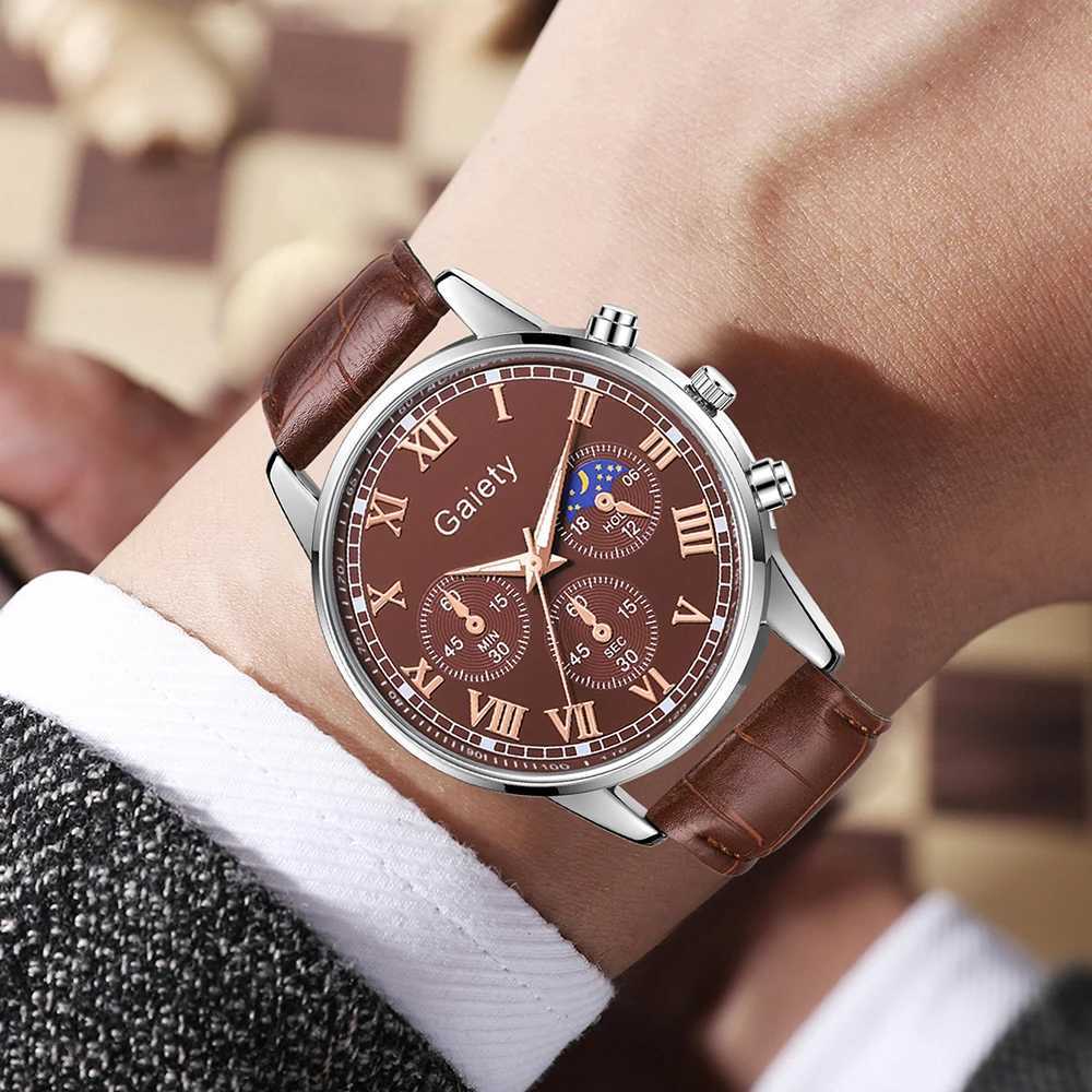 1 classic Roman numeral womens - fashionable solid color quartz chronograph with durable PU leather strap - Eleganmfortab W250104