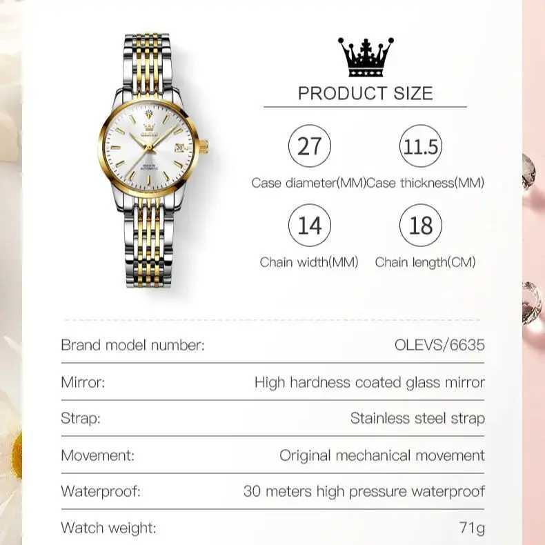 OLEVS Automatic Mechanical Womens Date Waterproof Luminous Stainless Steel Luxury Elegant Bracelet Womens Set Gift W250104