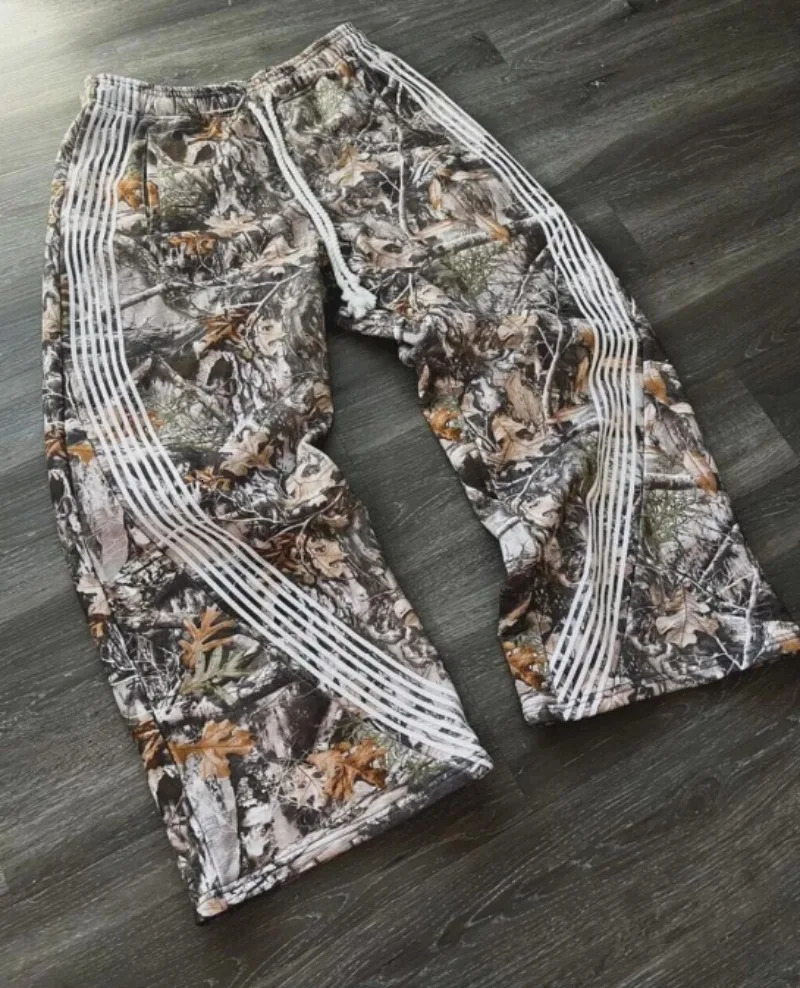 Y2K leaf camouflage functional tactical functional pants mens and womens quality jogging drawstring sweater work pants 250103