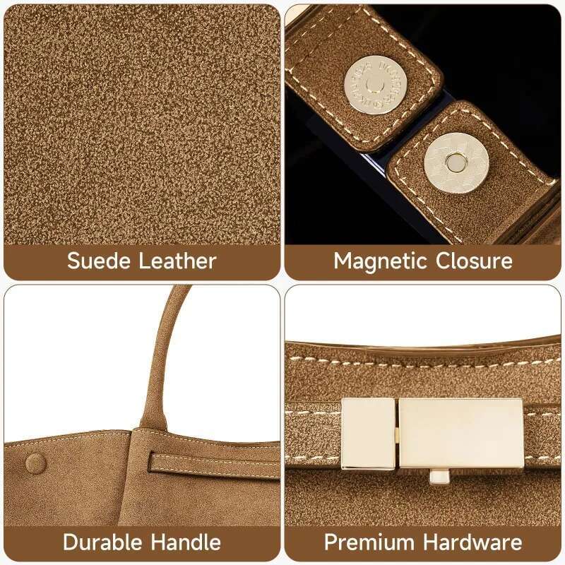 Design Autumn Winter Large Capacity Scrub Faux Suede Tote High Quality Pleated Leather OL Daily Commuter Shoulder Bag