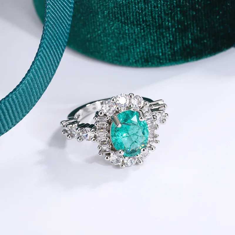 Exquisite Paraiba Green High Caon Diamond 925 Silver Plated Ring for Women Double Crystal Anniversary Gift Party JewelryXJ250514