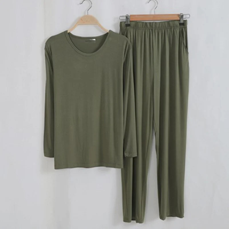Plus Size 7XL 8XL Modal Cotton Mens Pajamas Set Long Sleeve Pajama Pants Male Casual Oneck Loose Top and 250103