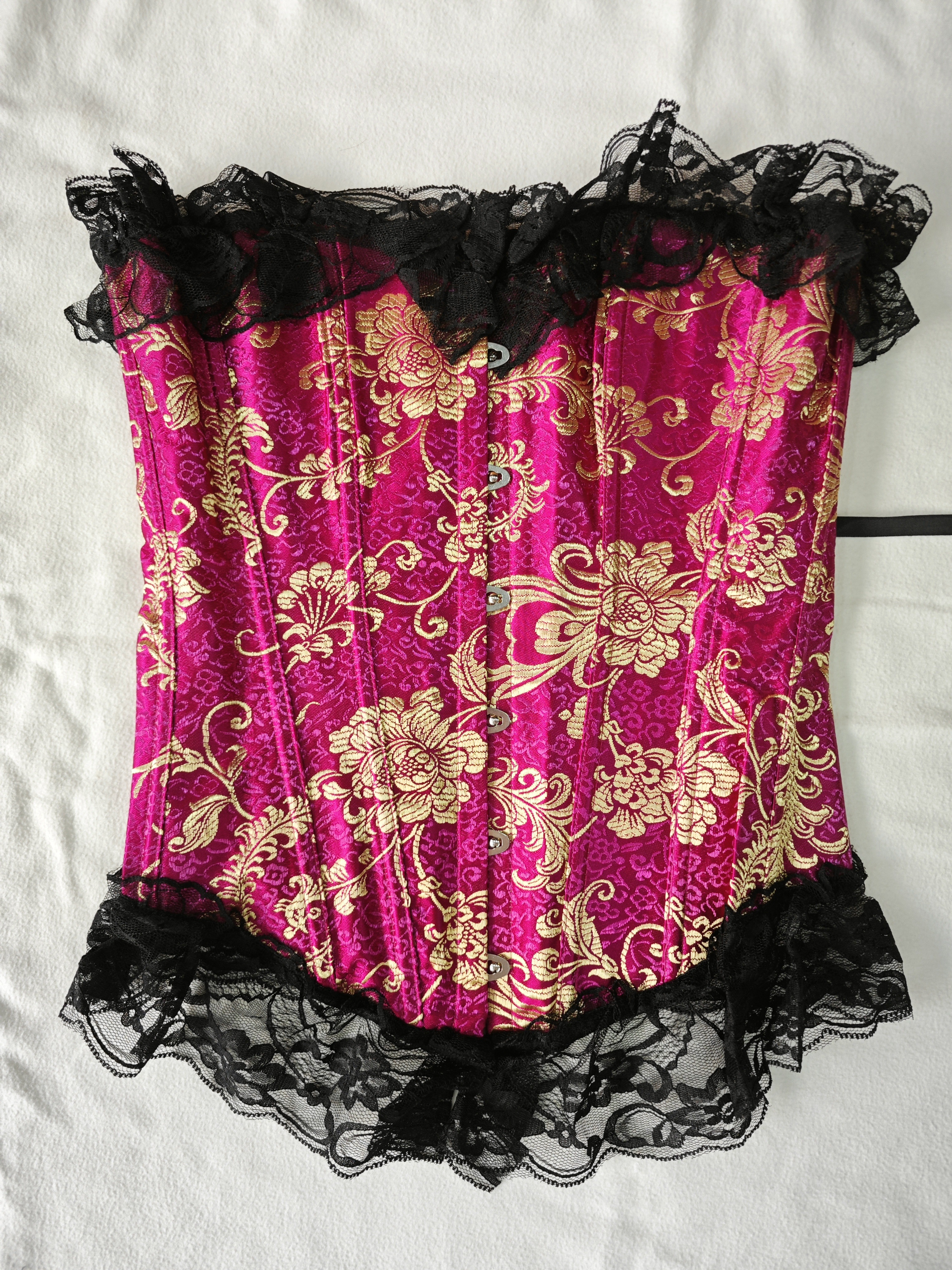 Overbust Corset And Bustier With Lace Sexy Satin Lace up Boned Trim Showgirl Stripe Lingerie Red Fashion 8151