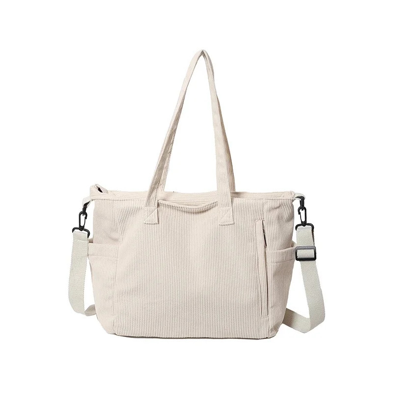 Corduroy Large Capacity Womens Tote Bag Zipper Solid Color Versatile Casual Crossbody Bag Soft Trendy Simple Handbag 250102